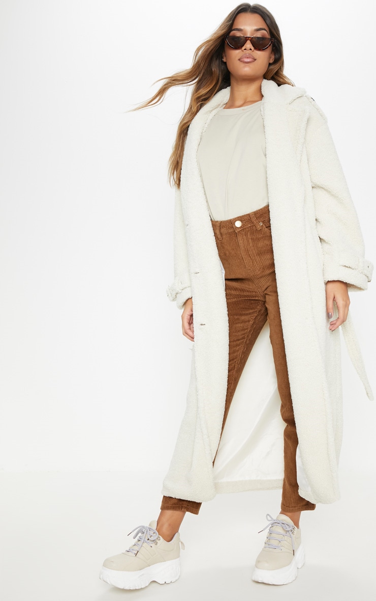 Cream Borg Oversized Belted Coat