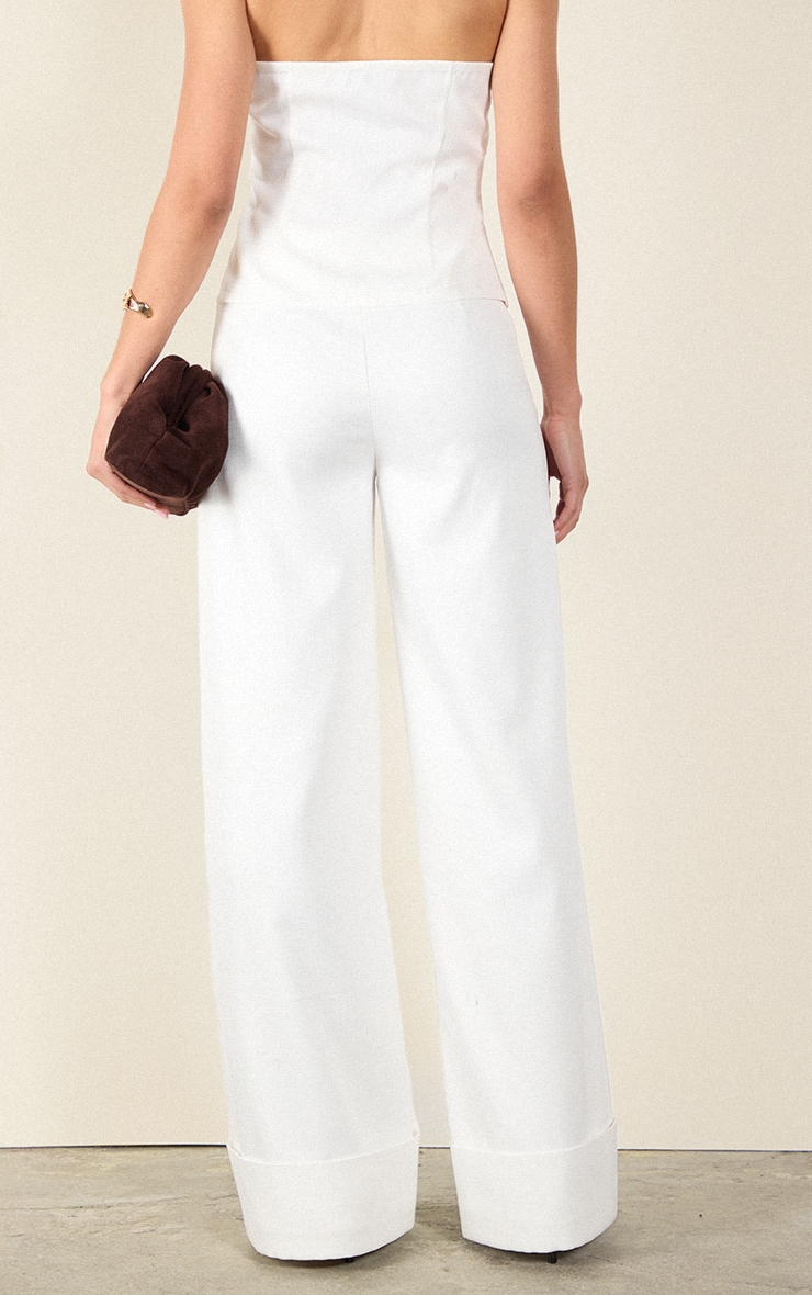 Cream Textured Woven Wide Leg Pant image 3