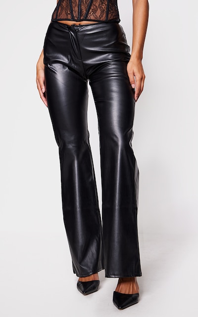 Pantalon droit en PU noir à taille basse