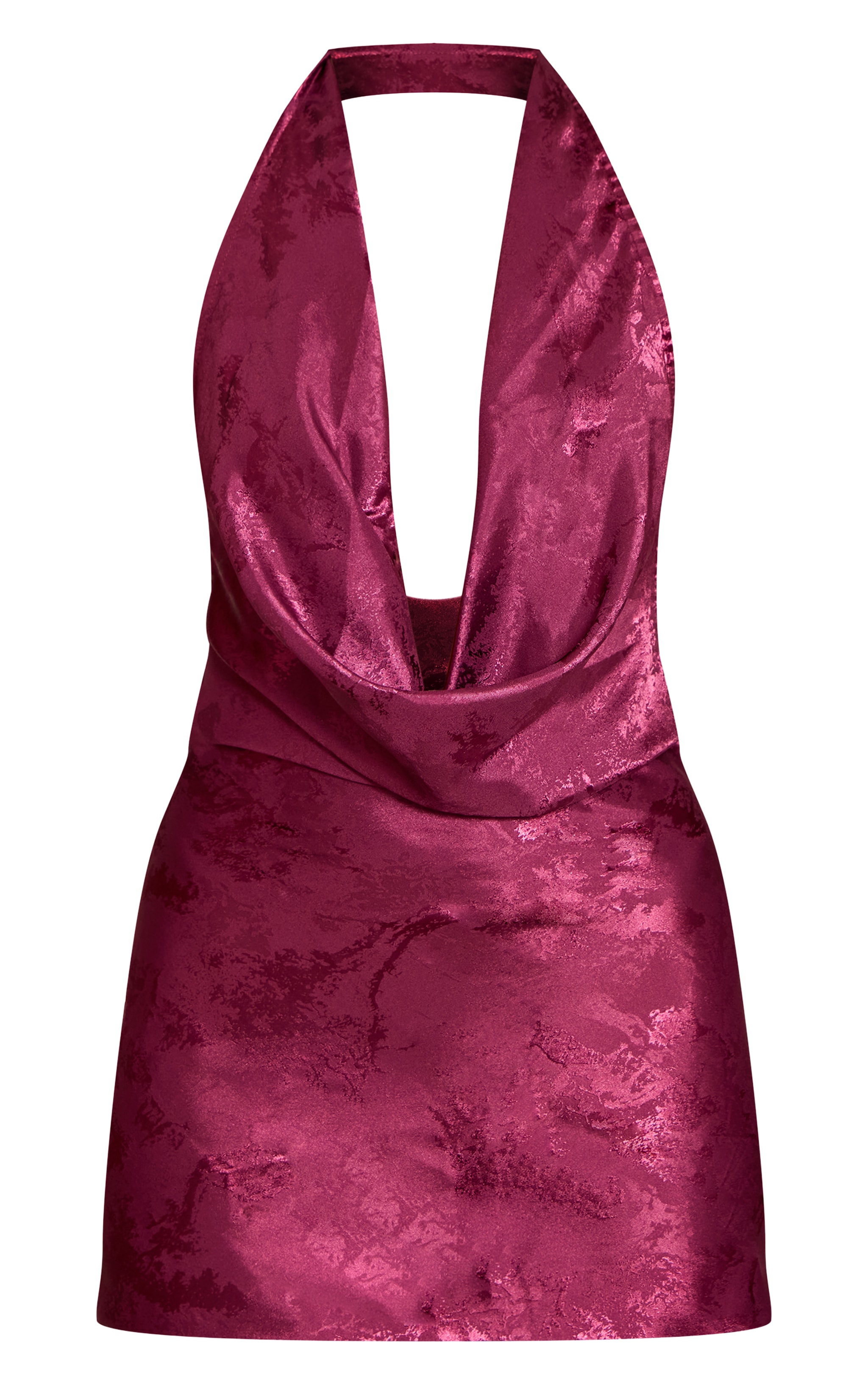 Mini robe satinée rouge vin à col bénitier décolleté image 5