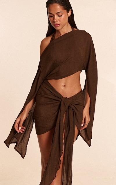 Mini paréo en effet lin espresso