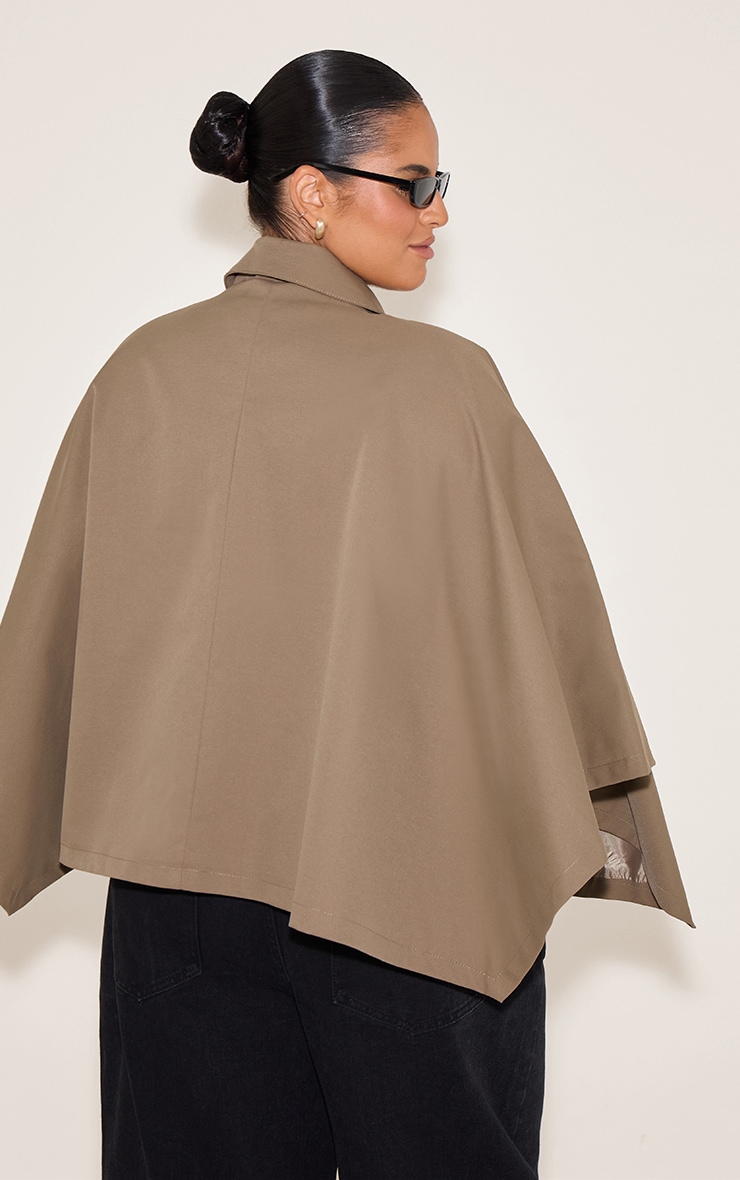 Plus Taupe Batwing Cropped Trench Style Jacket image 2