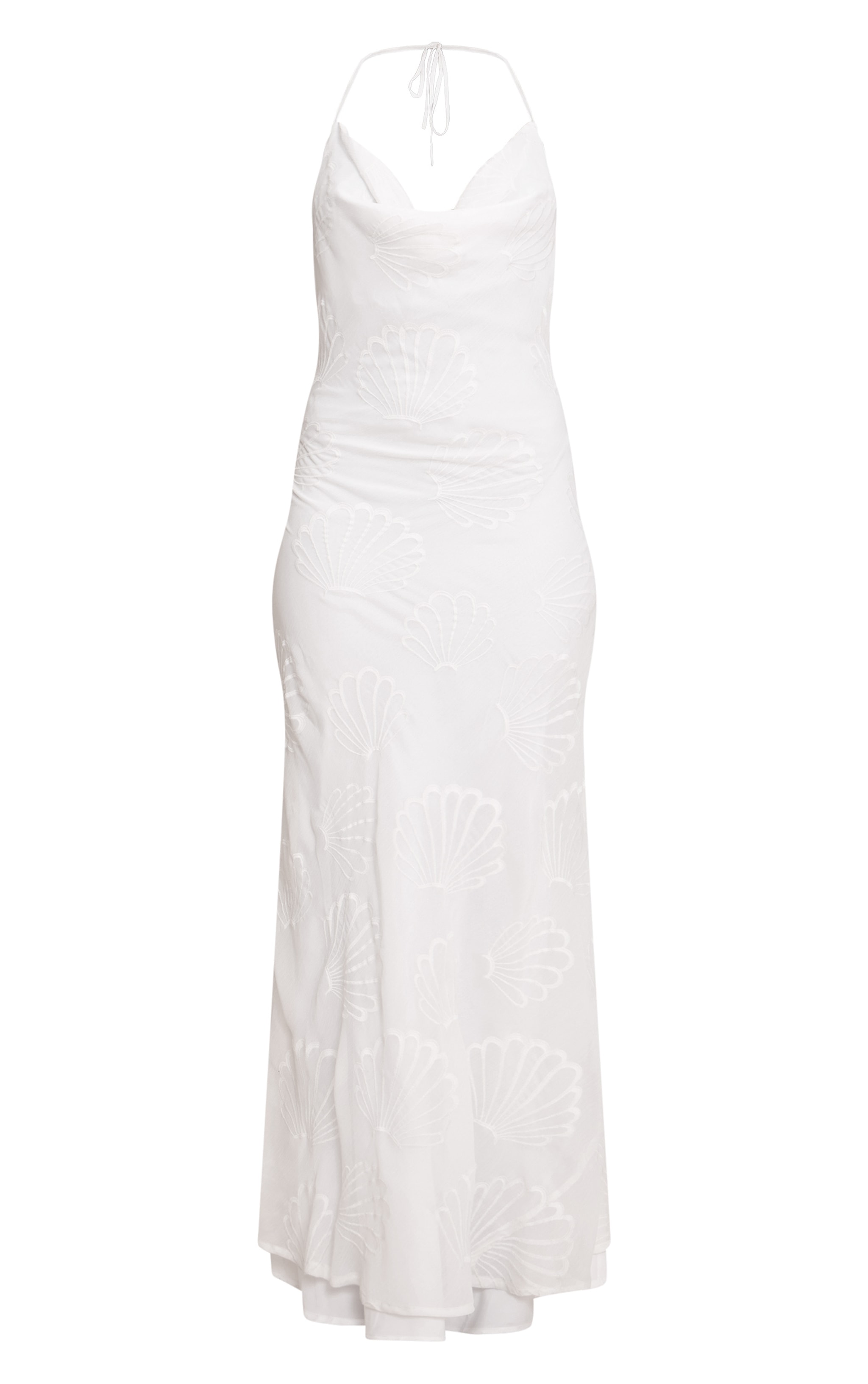 White Chiffon Shell Embroidered Cowl Maxi Dress image 5