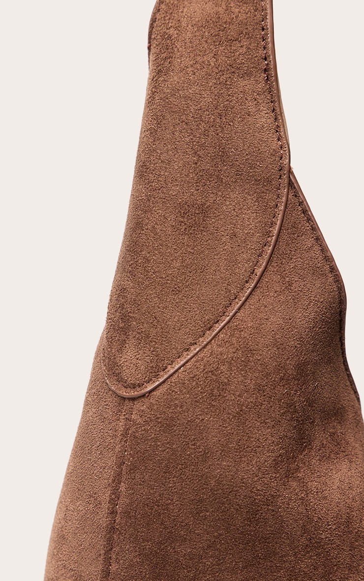 Tote bag en suédine chocolat à coutures visibles image 5