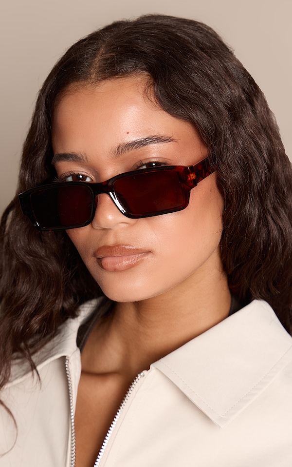 Tortoiseshell Rectangle Skinny Sunglasses