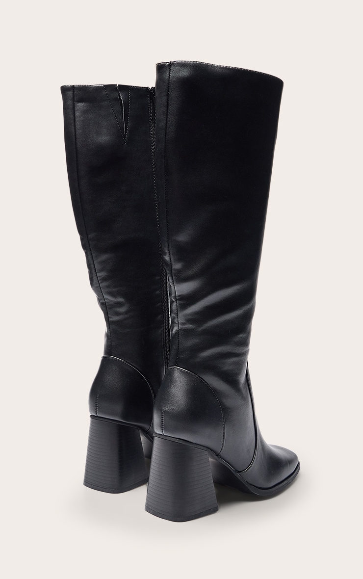 EXECAB Bottes Hautes à Talons épais Pour Femmes, Bout Carré, Fermeture éclair Latérale, Simili Cuir Verni, Bottines Mi-Mollet, Talon Haut Bloc, Bottes Mi-Longues,Noir,37 EU