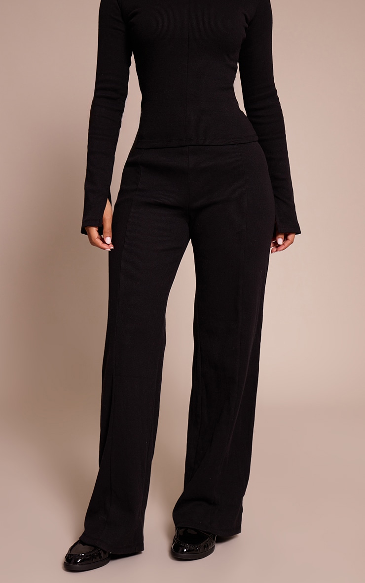 Petite Black Seam Detail Wide Leg Pants image 2
