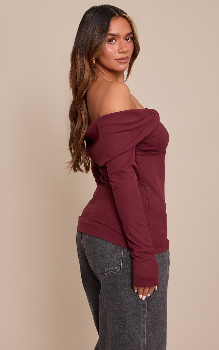 Shape Burgundy Soft Touch Bardot Long Sleeve Top image 2