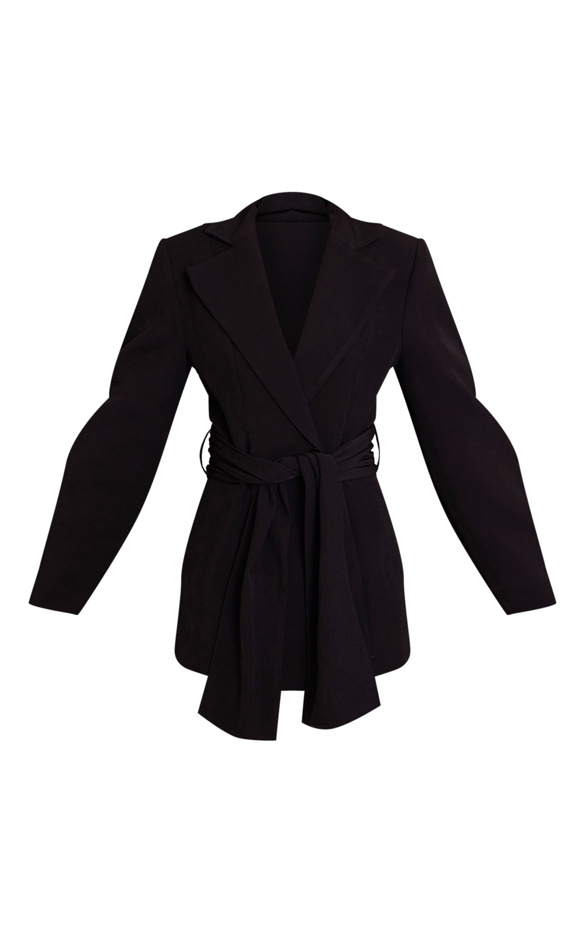 Black Gathered Wrap Waist Belted Blazer image 5