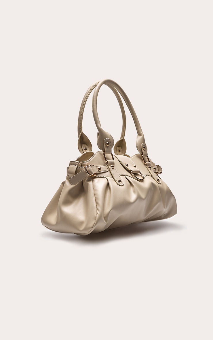 Cream PU Ruched Handbag image 3