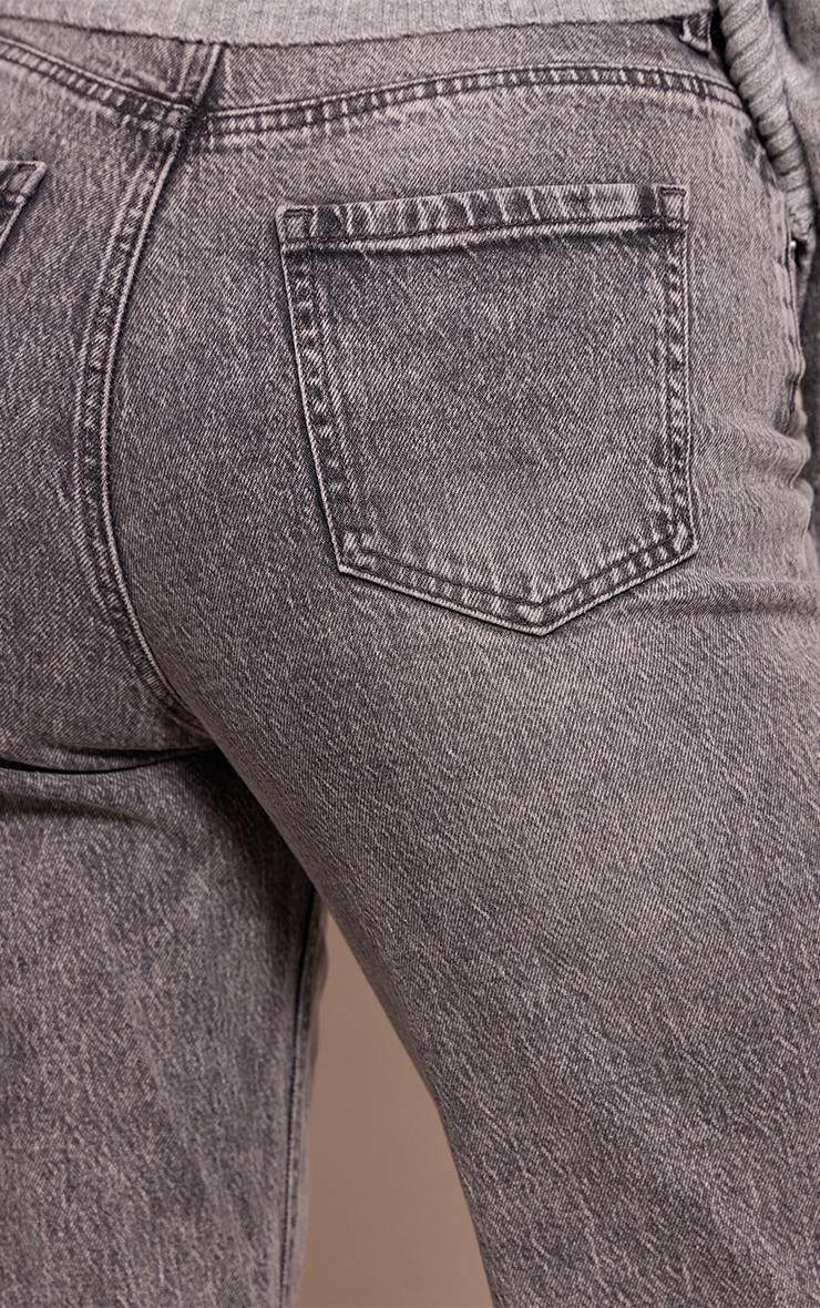 Tall Washed Grey Mid Rise Distressed Turn Up Hem Jeans image 4