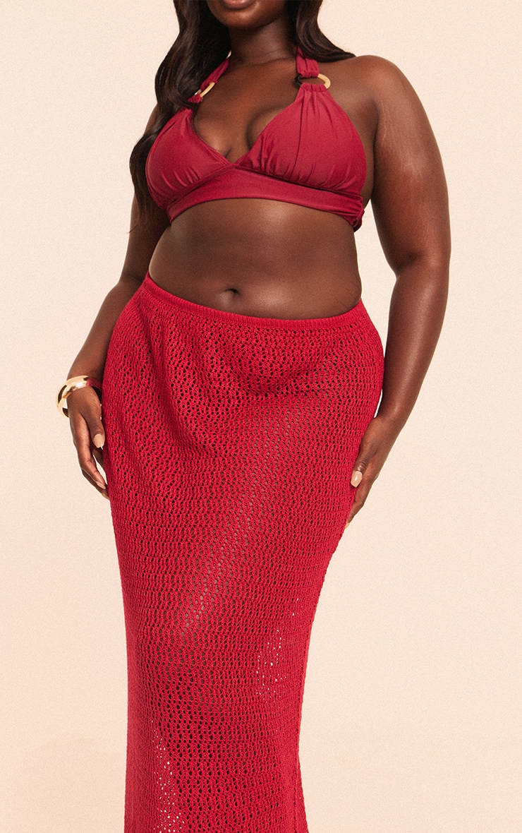 Plus Burgundy Crochet Maxi Beach Skirt image 4