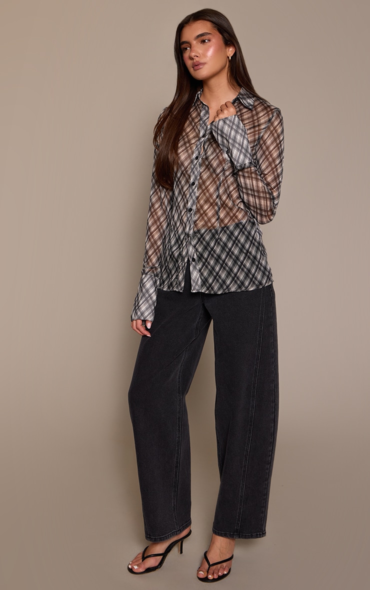 Charcoal Check Printed Chiffon Fitted Shirt image 3