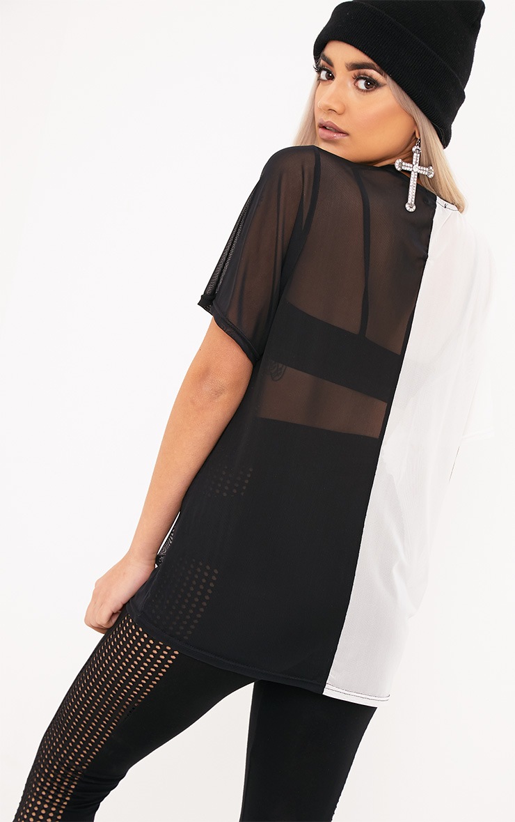 Madlyn Black/White Mesh Contrast TShirt Tops PrettyLittleThing USA