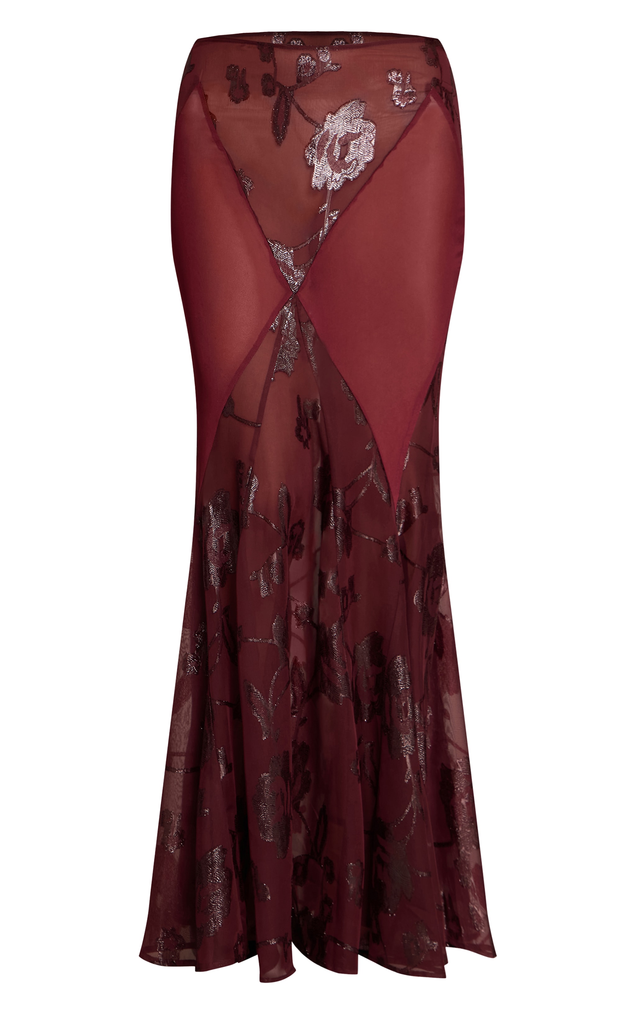 Jupe longue prune transparente à détails brodés et godet image 5