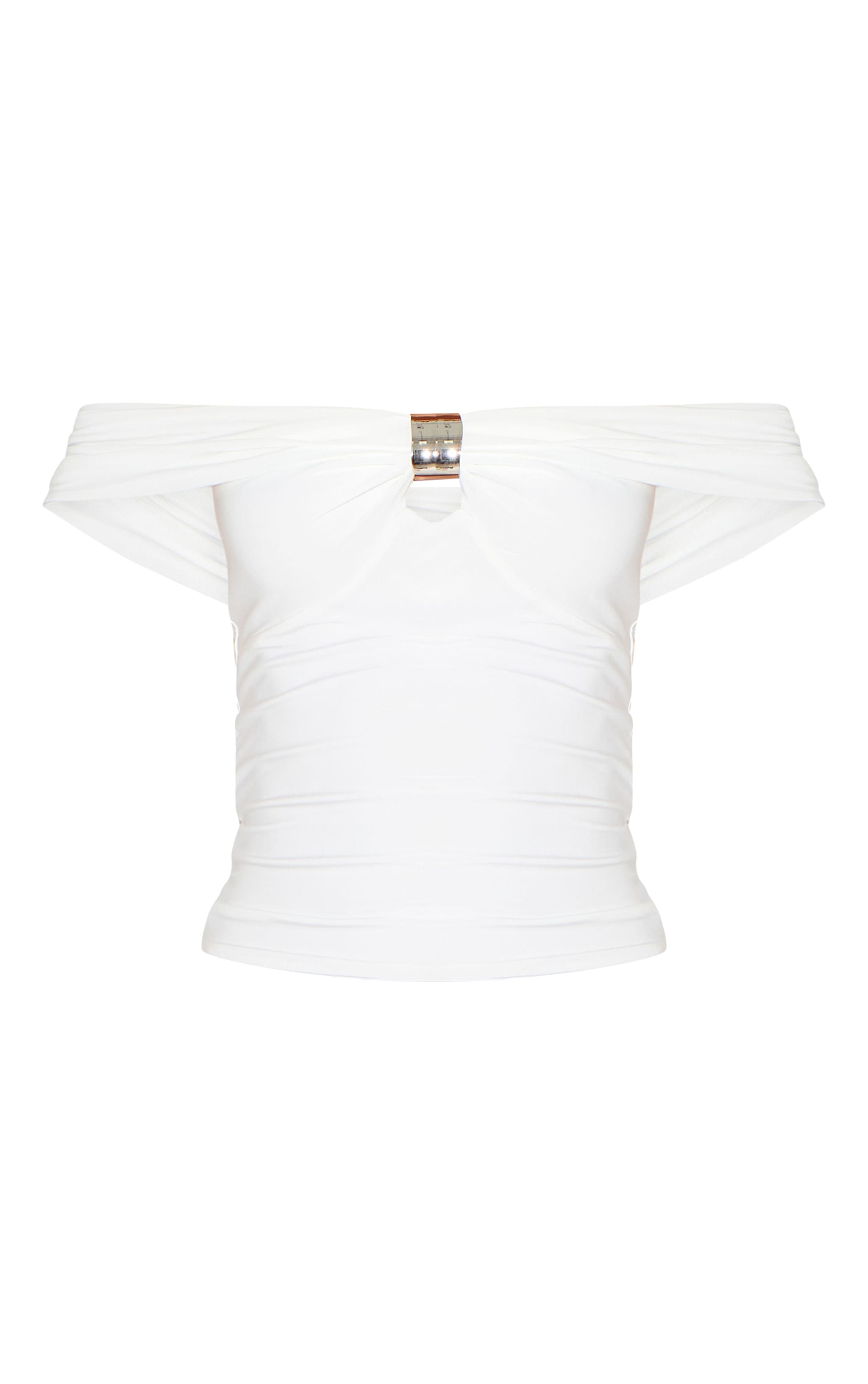 White Double Layer Slinky Trim Detail Bardot Long Top image 5