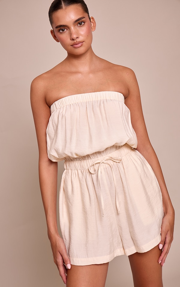  Cream Woven Textured Bandeau Romper