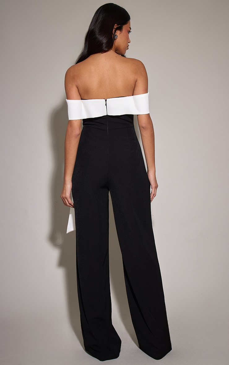 Black Woven Contrast Bow Wide Leg Jumpsuit image 2
