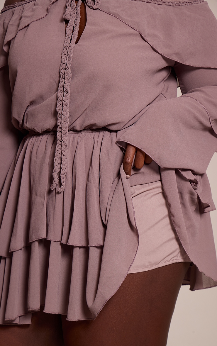 Plus Mushroom Chiffon Ruffle Detail Long Sleeve Romper image 4