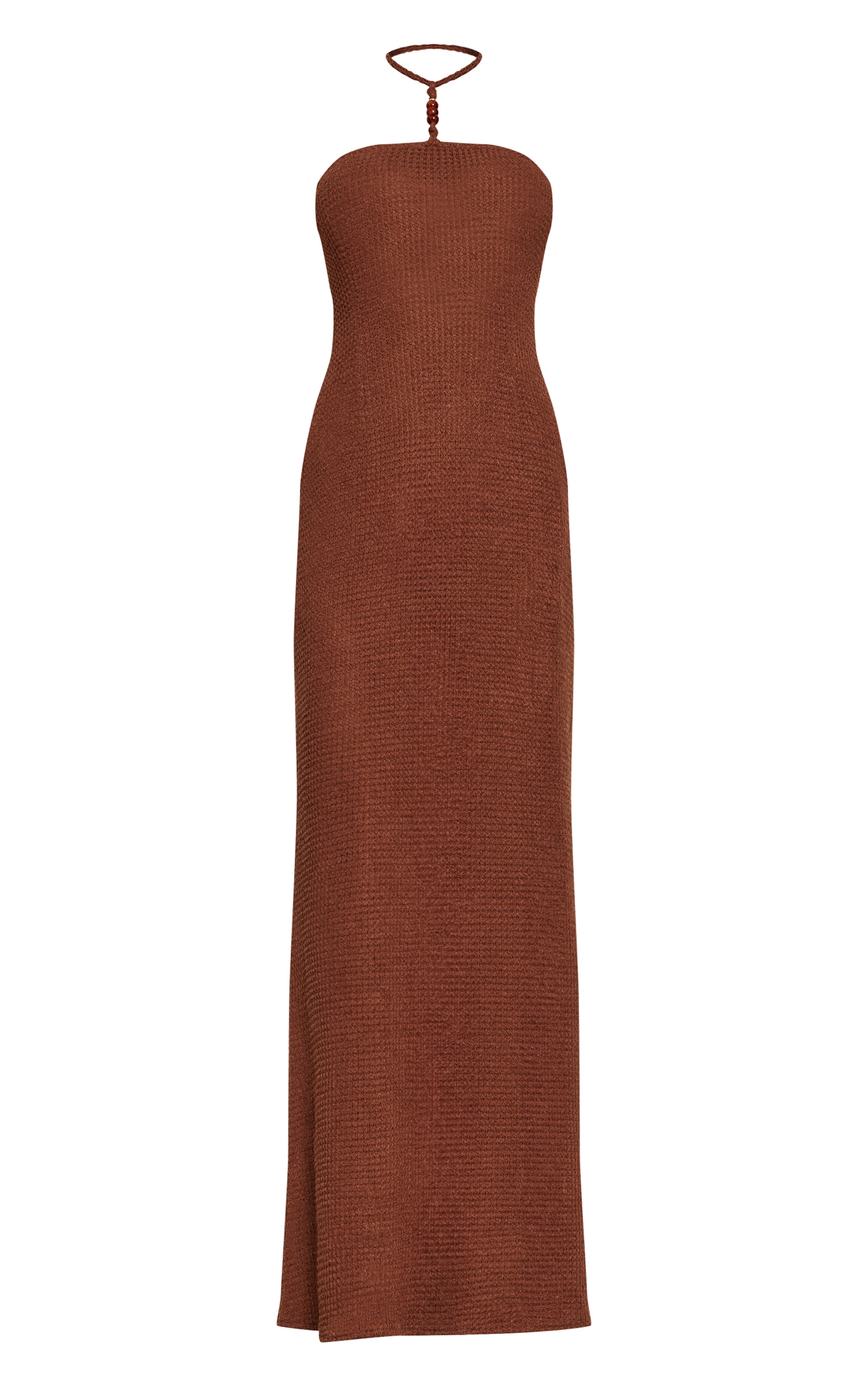 Mocha Crochet Bead Trim Halter Neck Maxi Beach Dress image 5