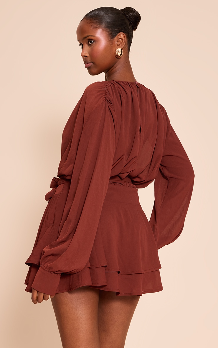 Chocolate Chiffon Belt Wrap Mini Shift Dress image 2