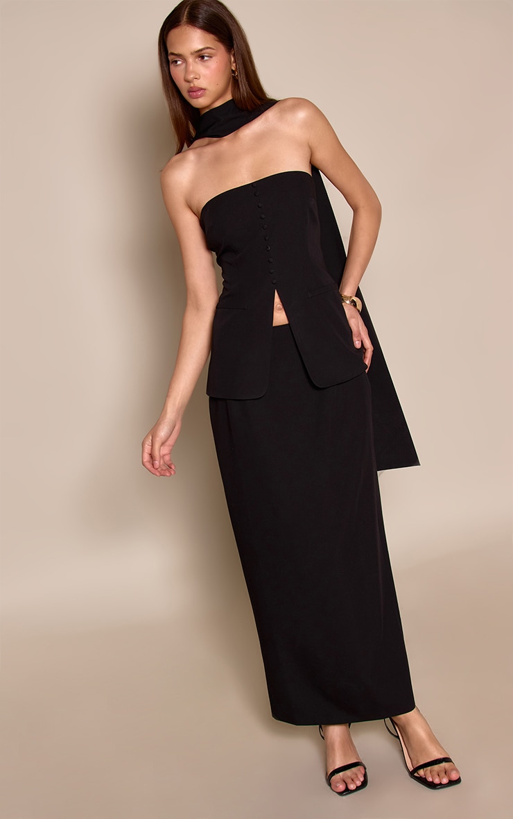 Black Tailored Split Hem Bandeau Top image 3