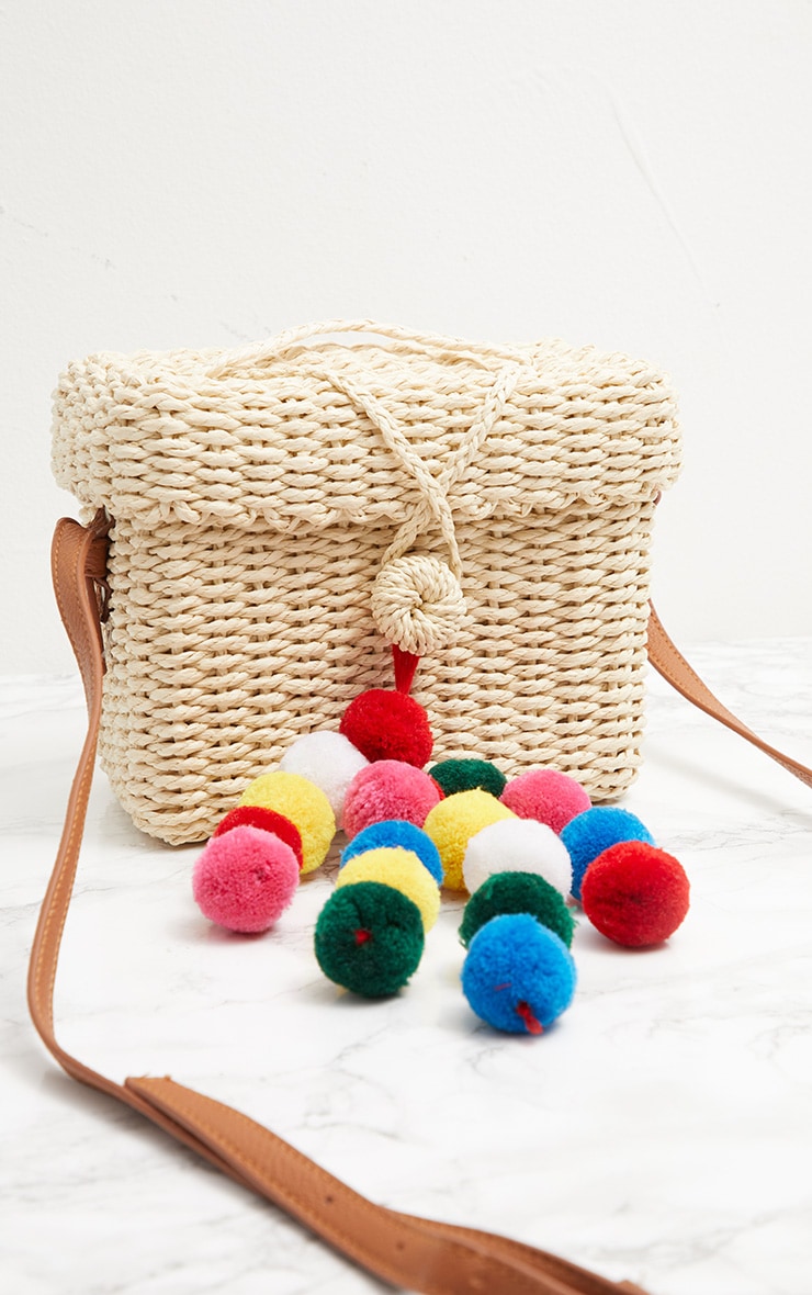 Straw Pom Pom Cross Body Bag Accessories PrettyLittleThing