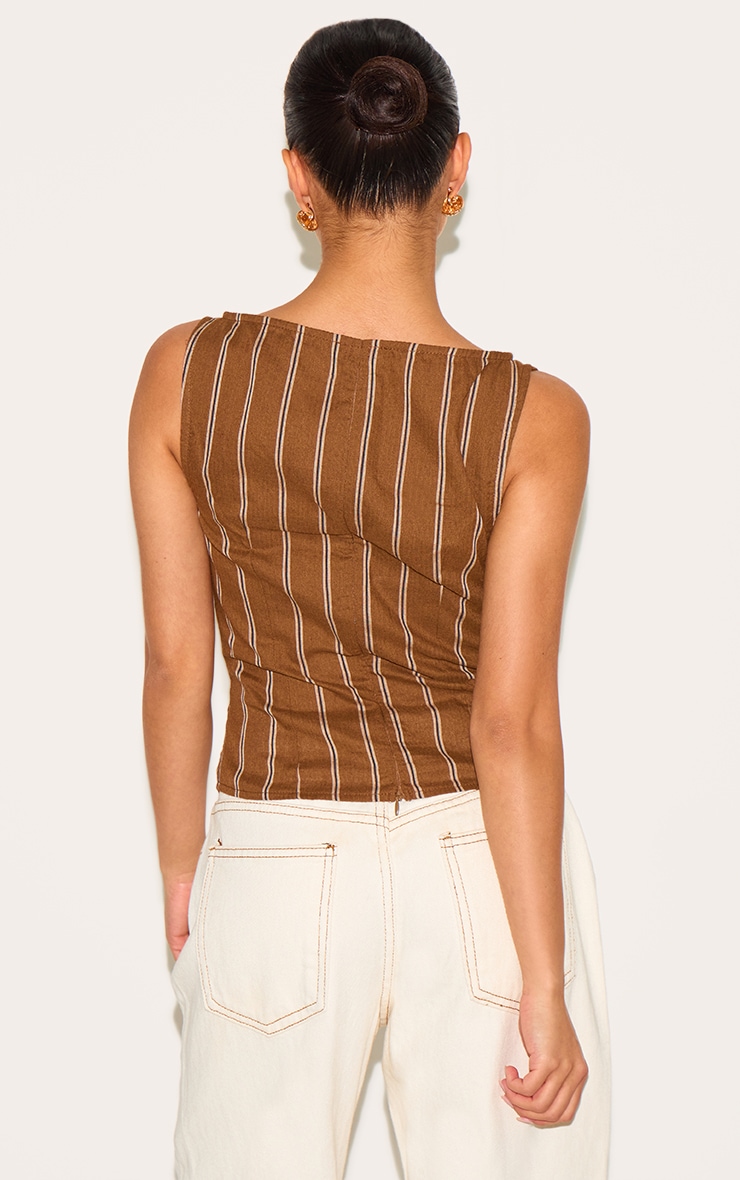 Petite Chocolate Woven Pinstripe Boatneck Top image 2