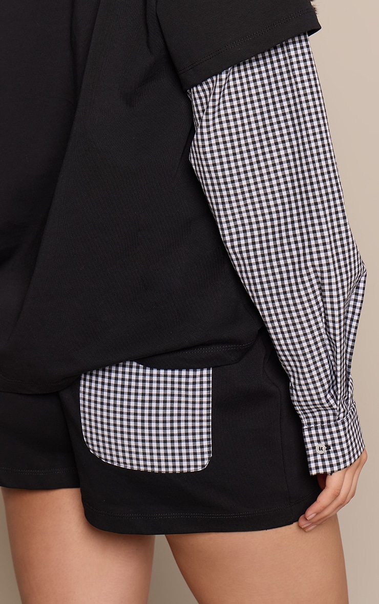 Black Cotton Jersey Checked Pocket Detail Shorts image 5