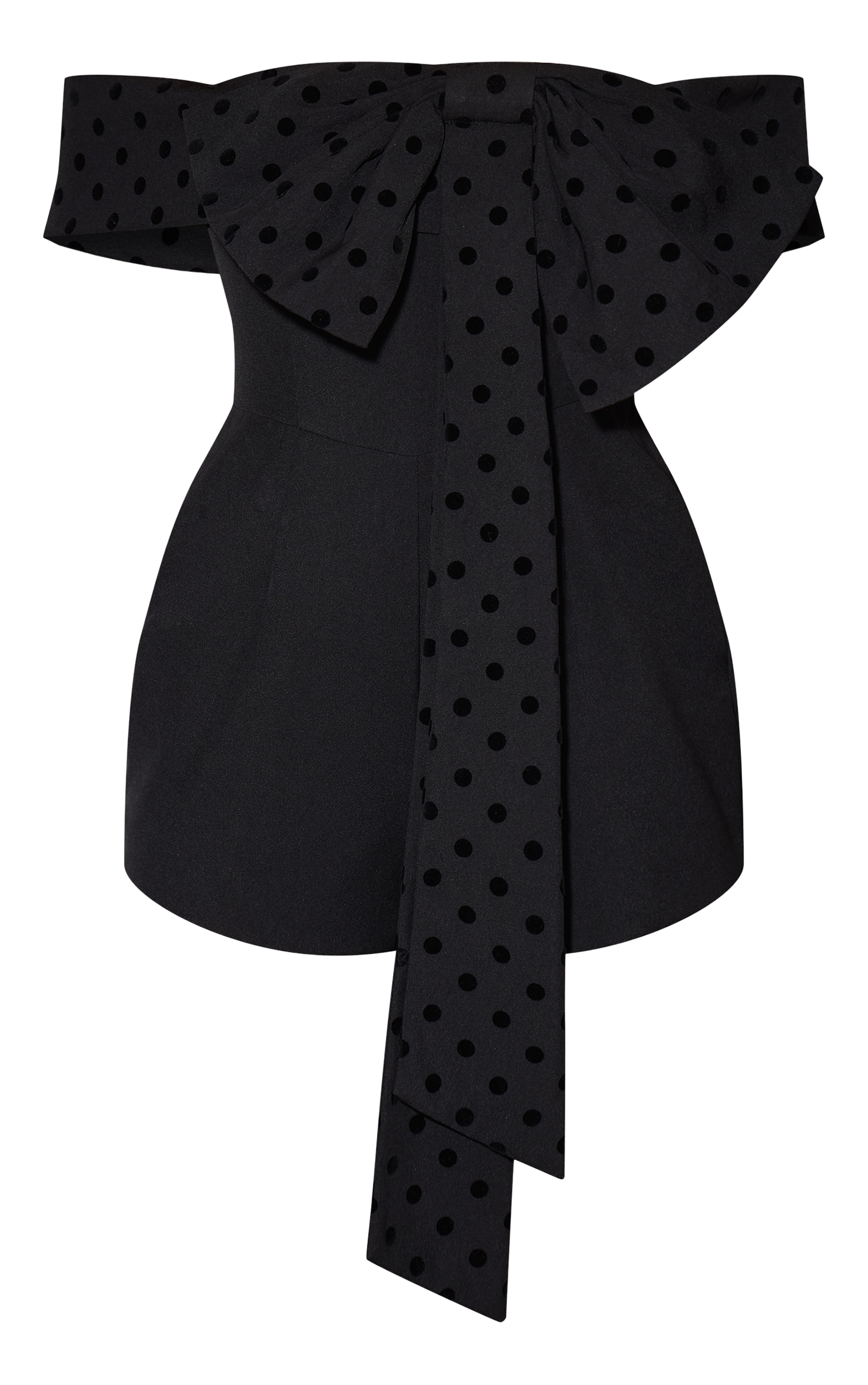 Black Woven Contrast Velvet Bow Romper image 5