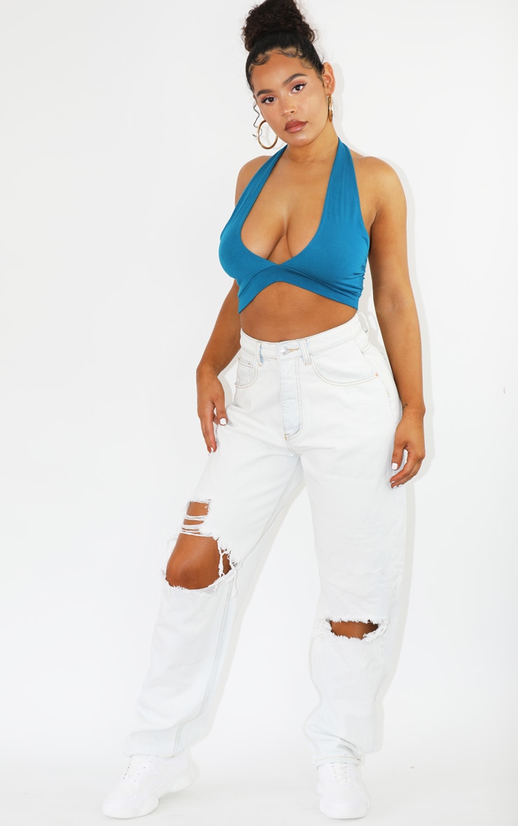 Aqua Halterneck Jersey Crop Top image 3