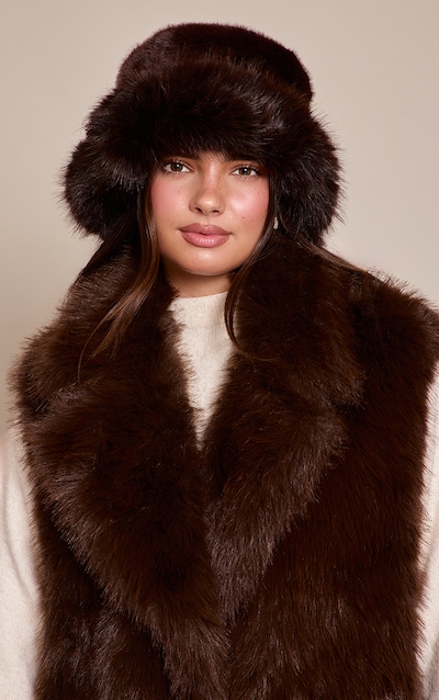 Dark Brown Faux Fur Bucket Hat