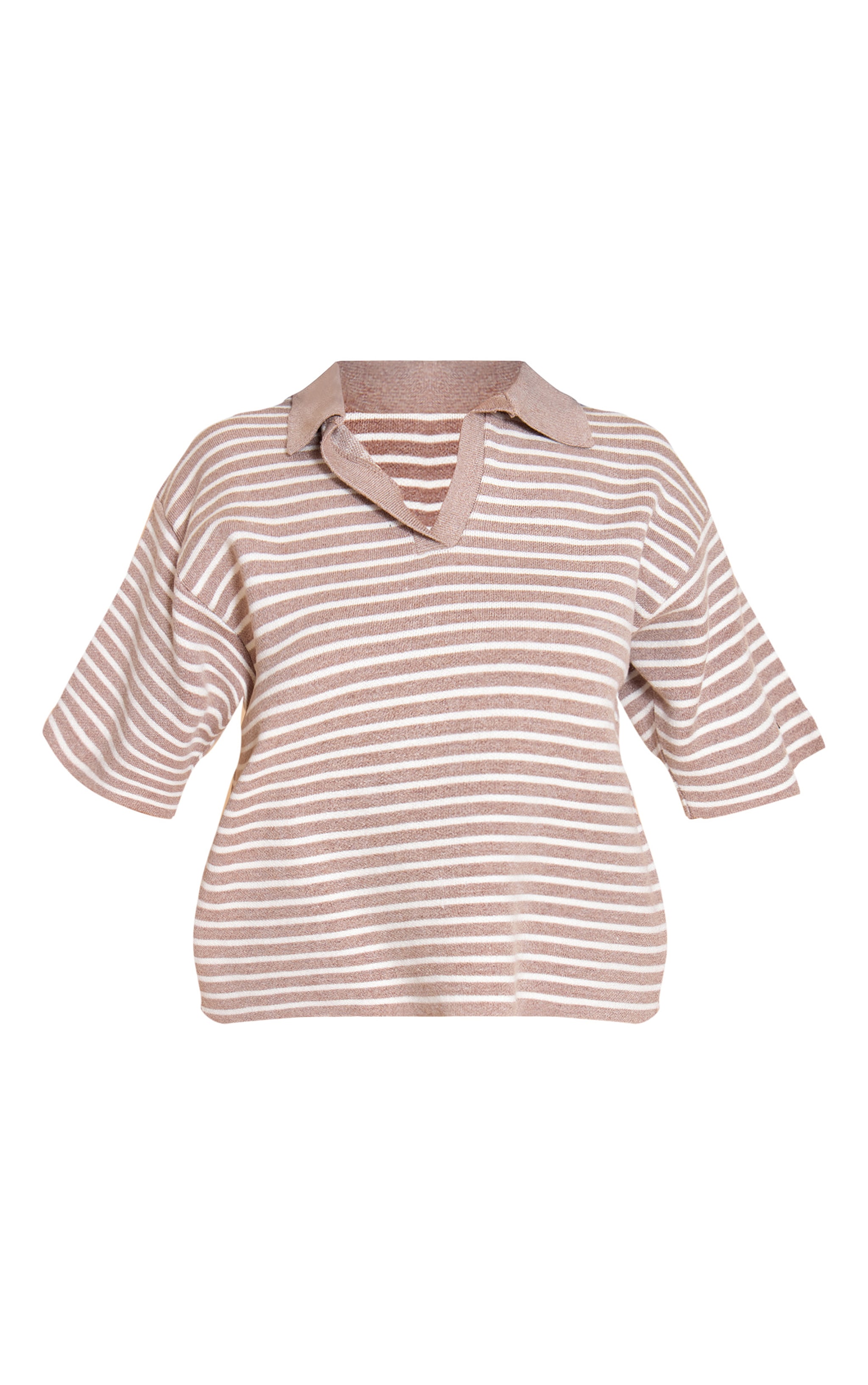 Petite Taupe Stripe Knitted Oversized Collared Top image 5