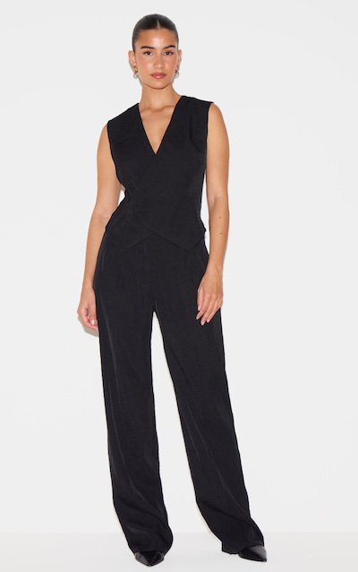 Black Woven Asymmetric Detail Vest Straight Leg Jumpsuit
