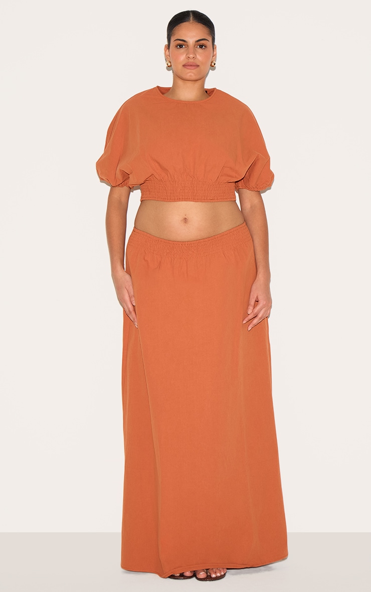 Plus Burnt Orange Shirred Waist Low Rise Maxi Skirt image 1