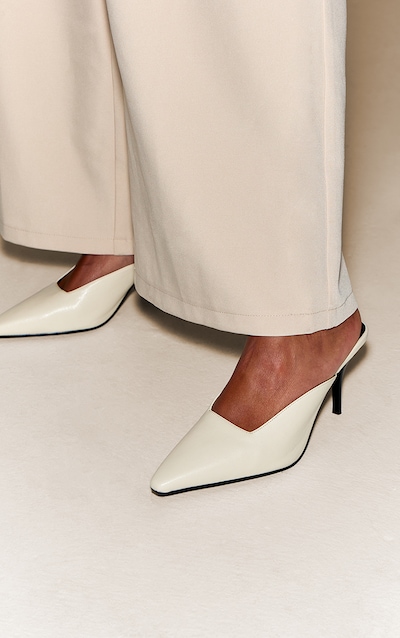 Cream PU Chiseled Toe Court Mules