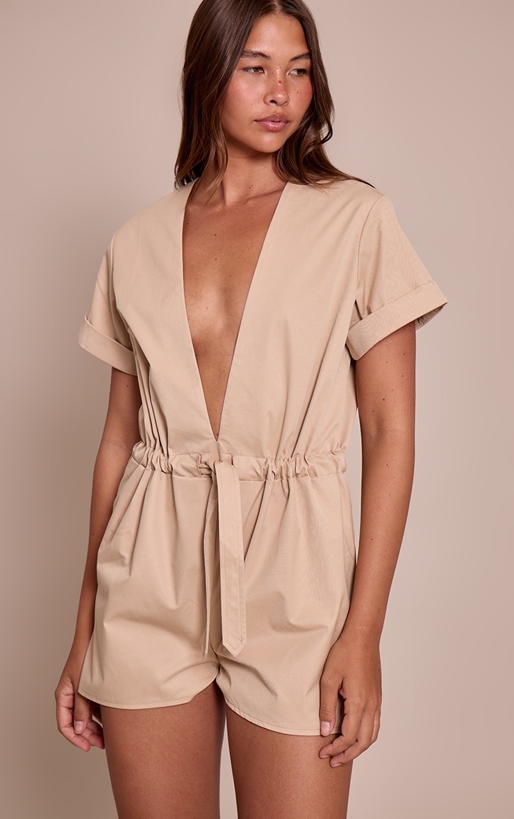 Beige Utility Tie Belt Playsuit image 1