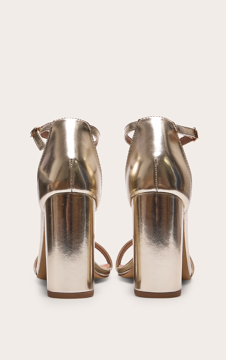 Gold Wide Fit Pu Round Toe Block Heeled Sandals image 3