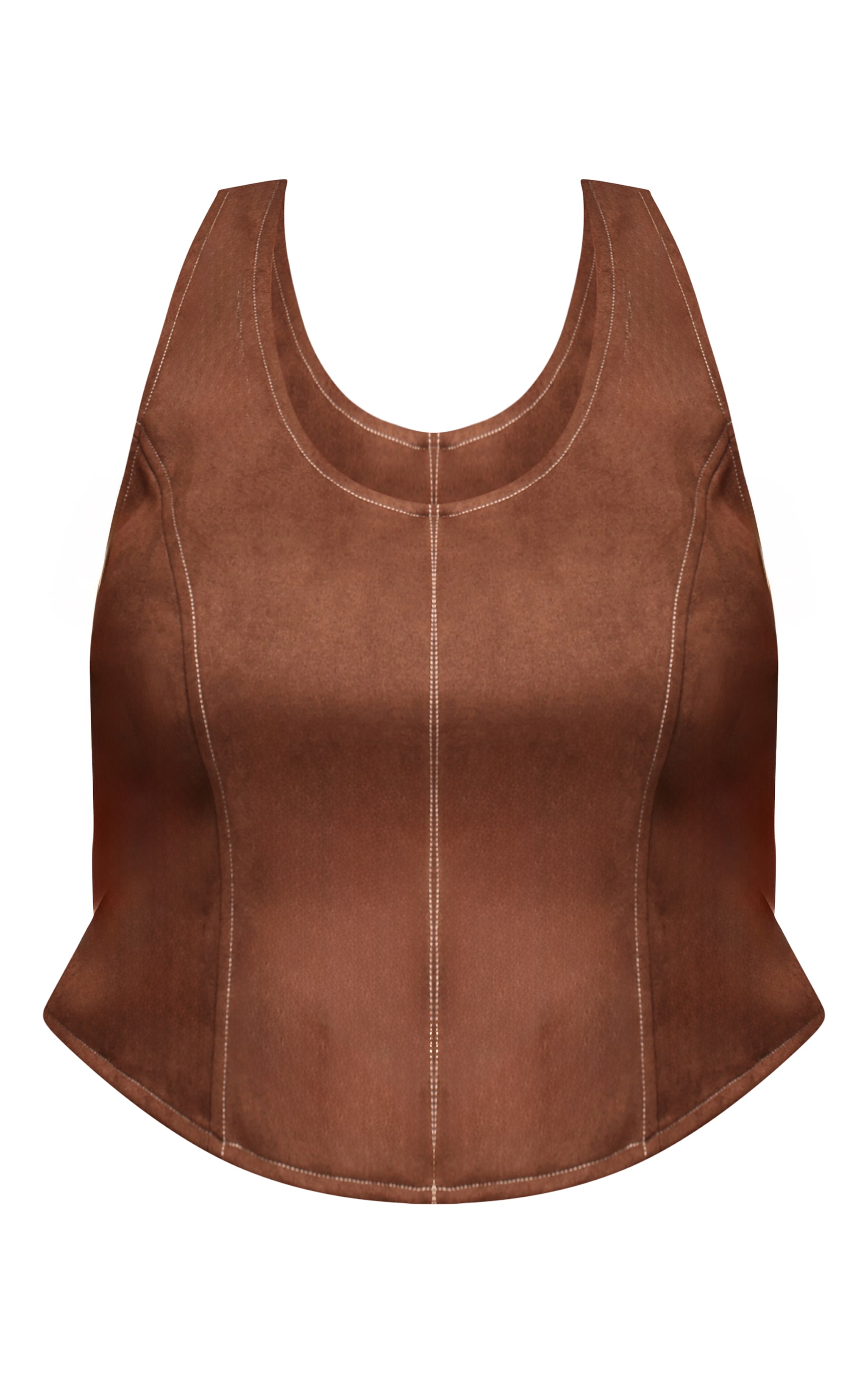 Plus Chocolate Suede Contrast Stitch Corset Top image 5