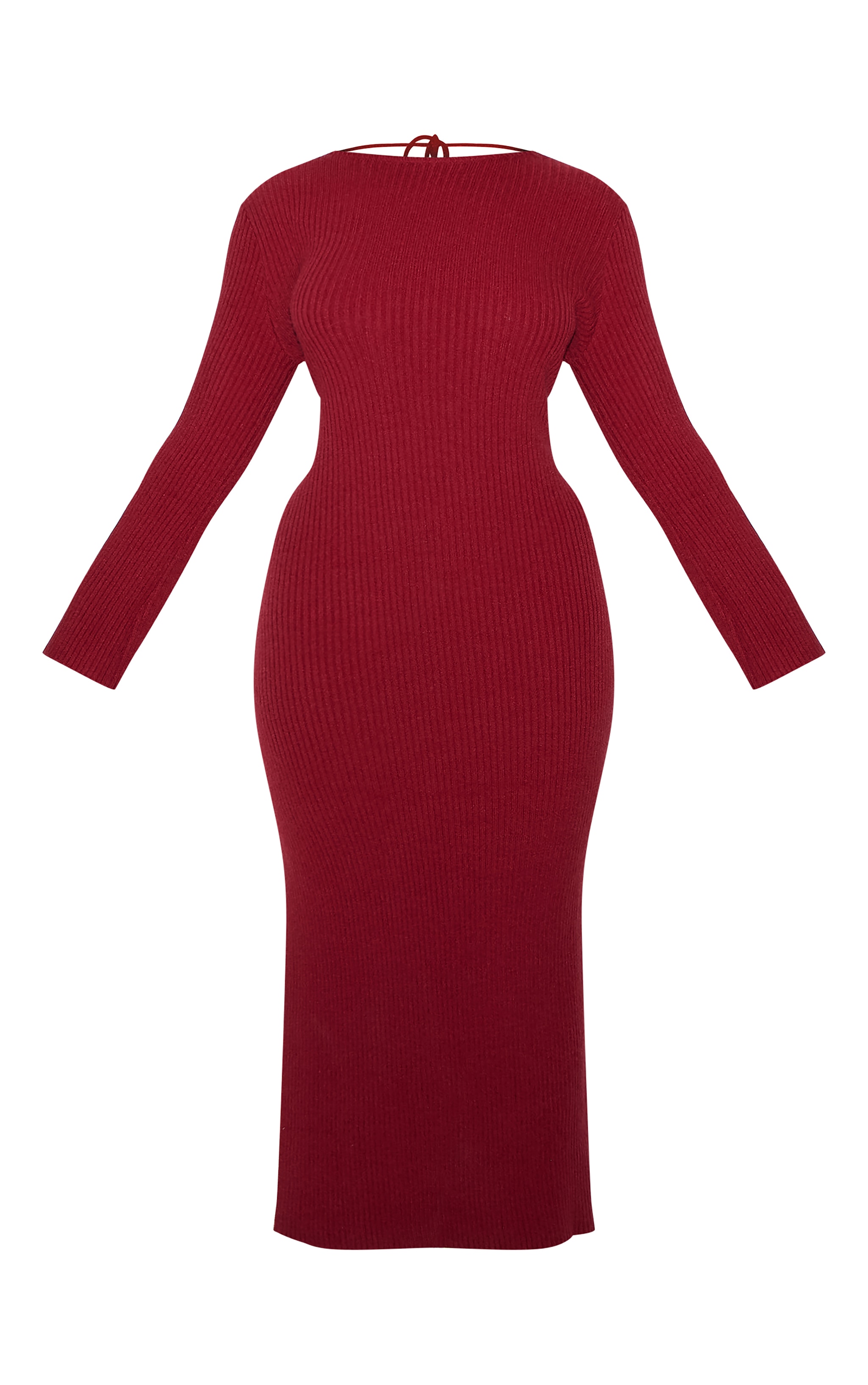 Plus Burgundy Rib Knit Low Back Long Sleeve Maxi Dress image 5