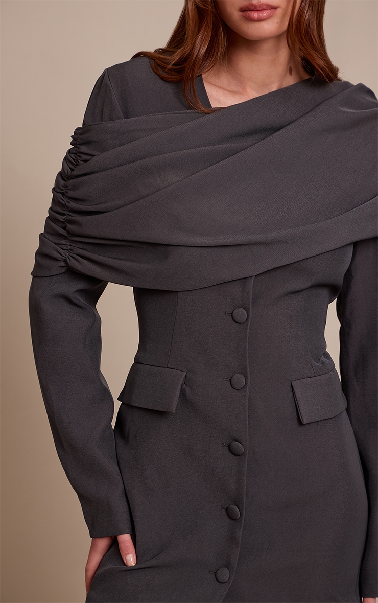 Grey Tailored Sash Detail Blazer Dress image 4