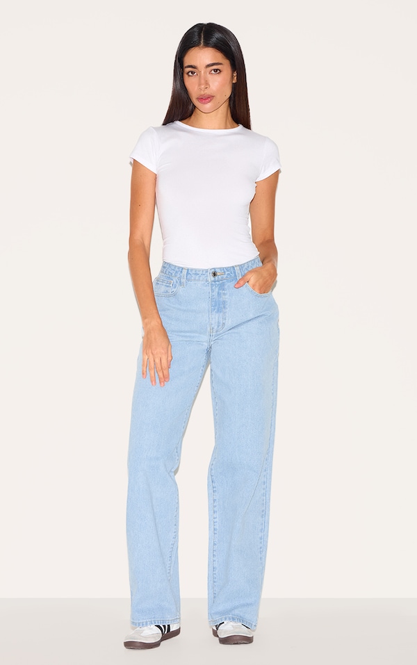 Light Blue Mid Rise Straight Leg Jeans