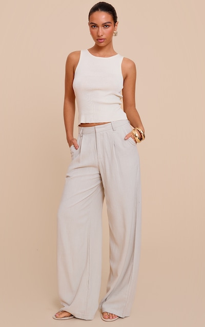 Pebble Linen Look Tailored Straight Leg Trousers
