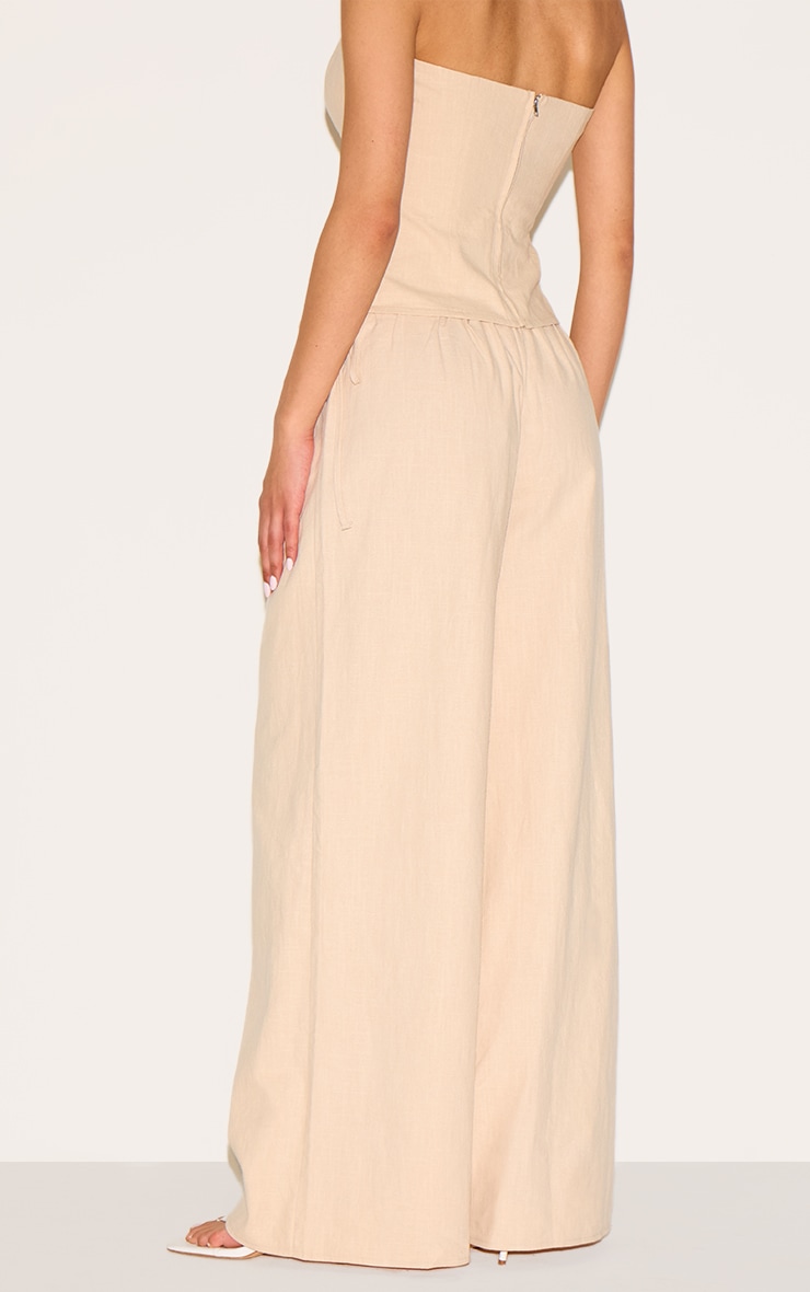 Tall Natural Premium Linen Look Side Tie Detail Wide Leg Pants image 3