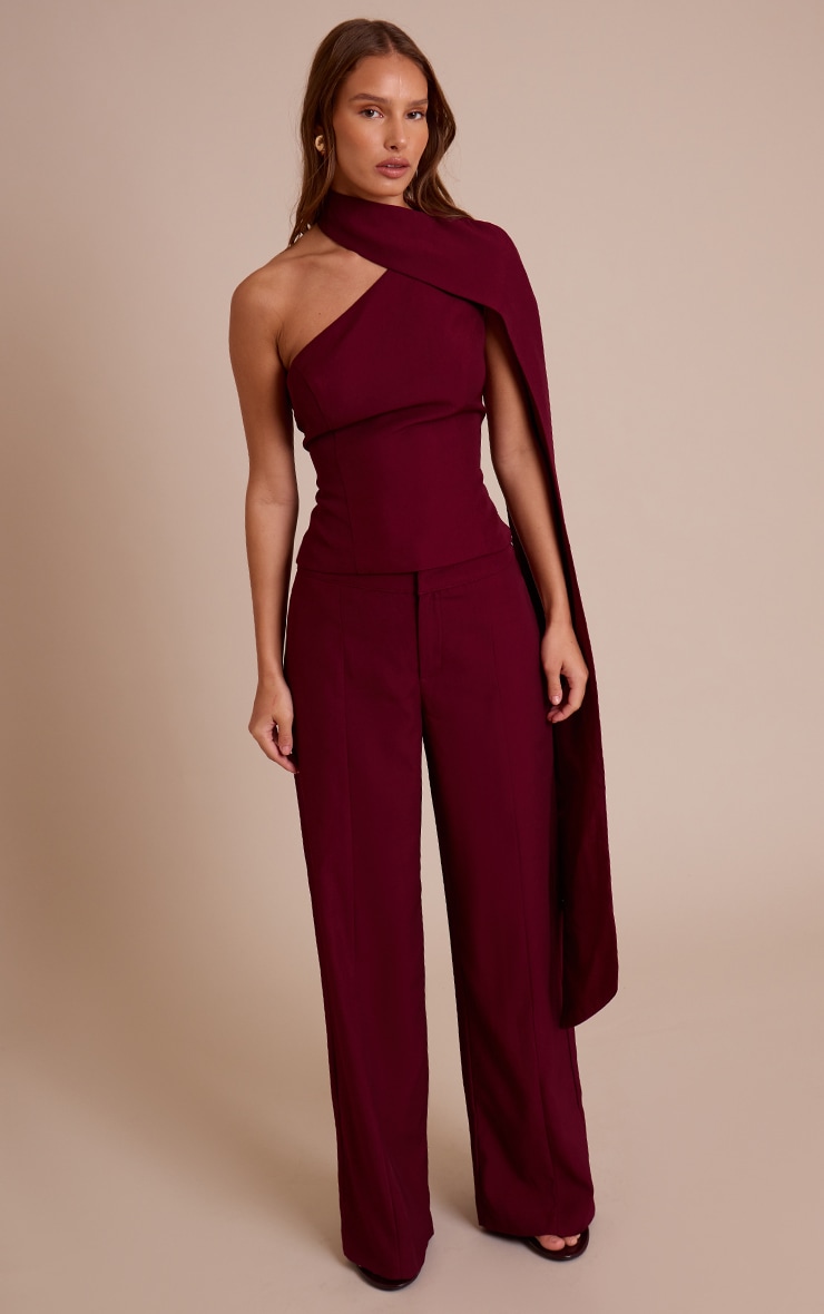 Wine Tailored Woven Seam Detail Pants image 1
