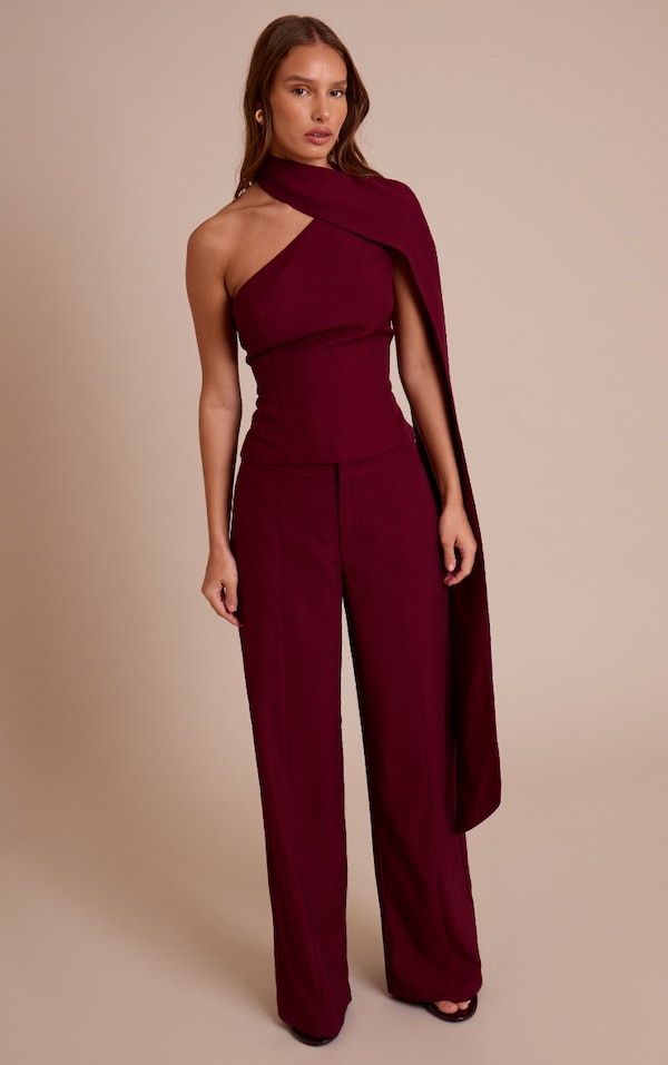 Wine Tailored Woven Seam Detail Pants 