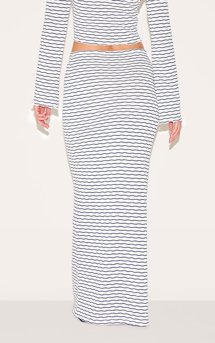 Navy Textured Striped Mid Rise Maxi Skirt image 3