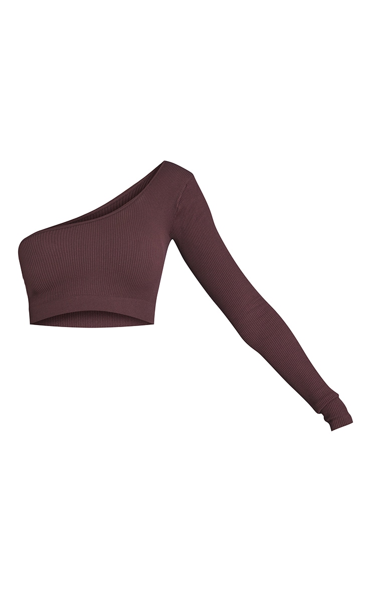 Aubergine Contour Rib One Shoulder Band Crop Top image 5