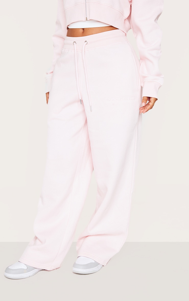 Petite Baby Pink Tie Waist Embossed Detail Wide Leg Track Pants image 2