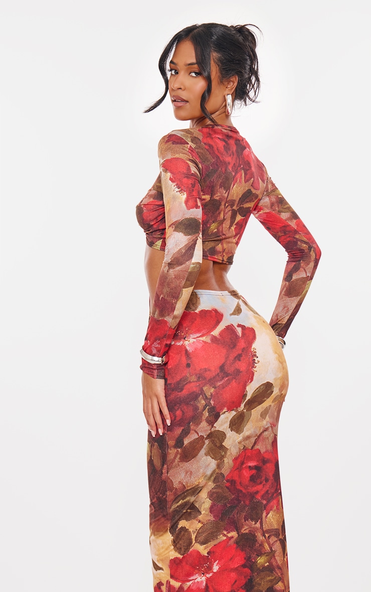 Tall Multi Floral Print Soft Touch Tie Front Top image 2